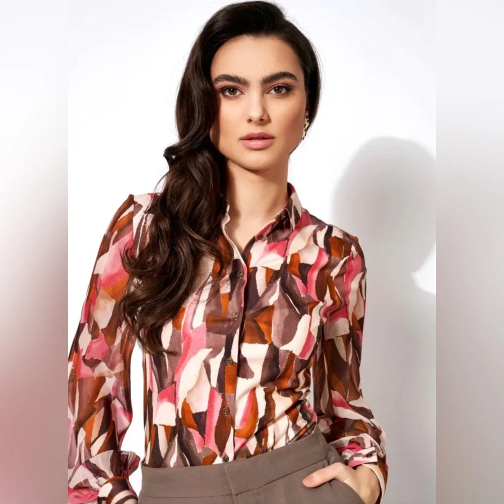 DESOTO PIA BLOUSE, w/ Sheet Long Sleeve, Cotton/chiffon, size 42 - Picture 1 of 15